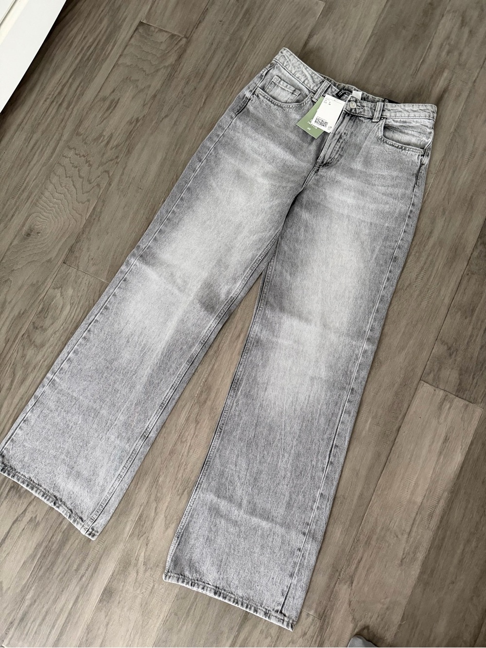 Womens  Light Gray Wide-Leg Jeans - Casual Comfort high waist